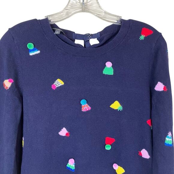 Talbots Sz M Party Hat Scoop Neck Sweater Navy with Multicolor Birthday Holiday - Picture 7 of 16
